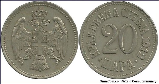 Serbia-Kingdom 20 Para 1912 - King Petar I (1903-1918)