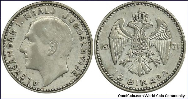Yugoslavia 10 Dinara 1931