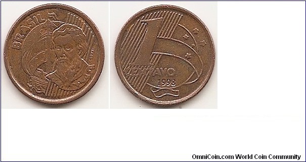 1 Centavo
KM#647
2.4300 g., Copper Plated Steel, 17 mm. Obv: Cabral bust at right Rev: Denomination on linear design at left, 3/4 globe with sash on right, date below Edge: Plain