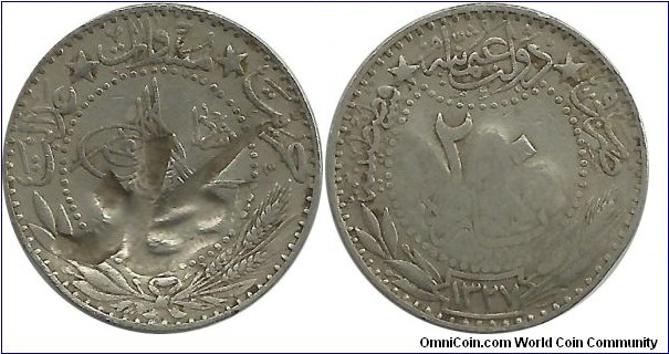 Hejaz Countermark on Ottoman 20 Para 1327