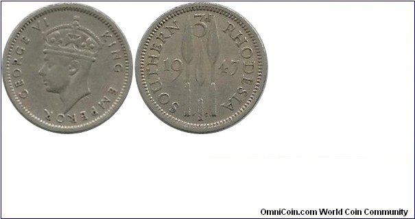 Southern Rhodesia 3 Pence 1947