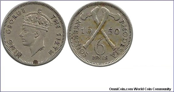 Southern Rhodesia  6 Pence 1950