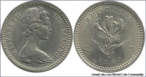 Rhodesia 6 Pence-5 Cents 1964
