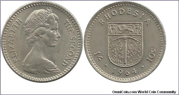 Rhodesia 1 Shilling-10 Cents 1964