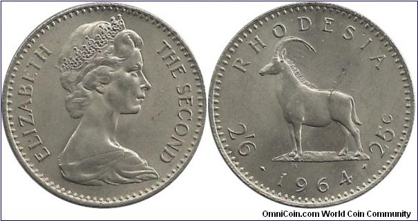 Rhodesia 2½ Shillings-25 Cents 1964