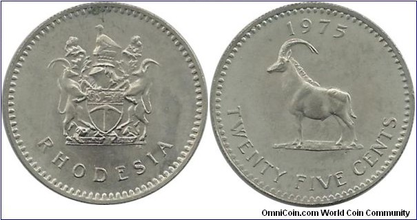 Rhodesia 25 Cents 1975