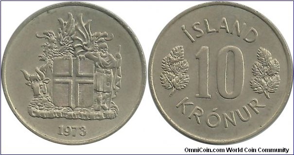 Iceland 10 Kronur 1973