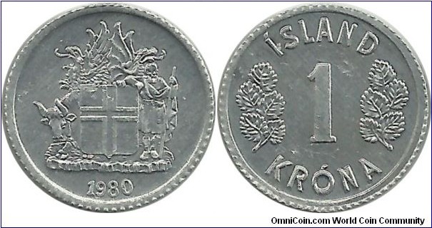 Iceland 1 Krona 1980 - reduced size (Al)