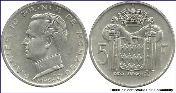 Monaco 5 Francs 1966 Ag