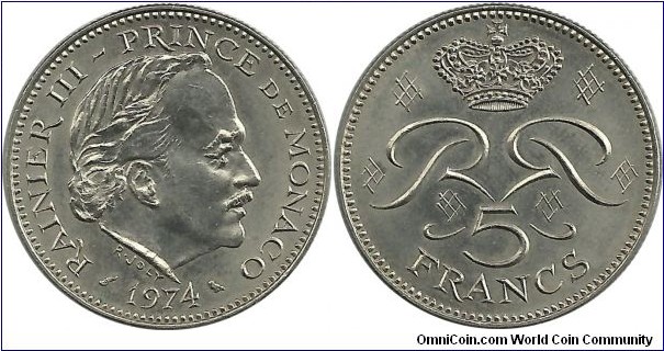 Monaco 5 Francs 1974