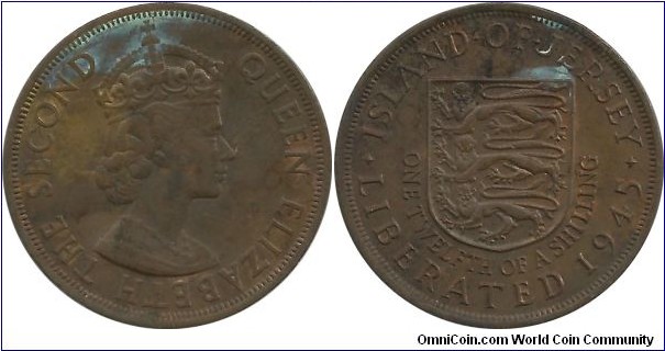 Jersey 1/12 Shilling 1945 - Queen Elizabeth II
Error Date