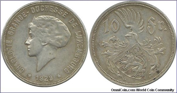 Luxembourg 10 Francs 1929(Ag)