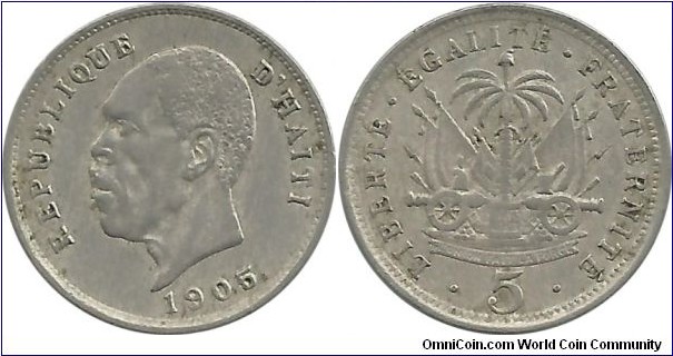 Haiti 5 Centimes 1905 - President Pierre Nord Alexis