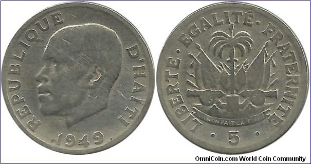 Haiti 5 Centimes 1949 - President Dumarsais Estime
