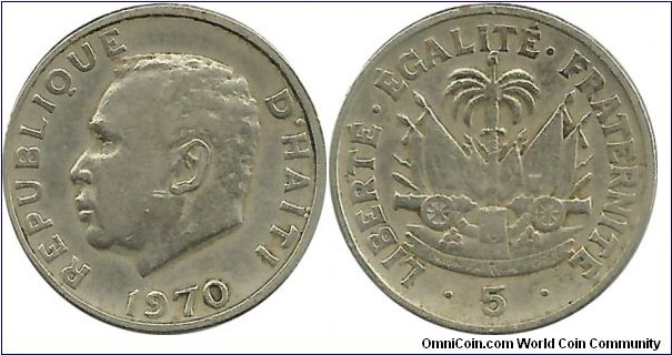 Haiti 5 Centimes 1970 - President Francois Duvalier 