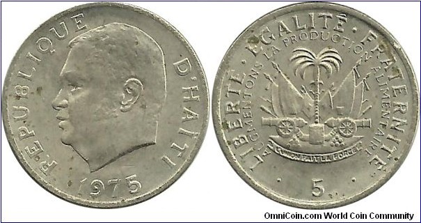 Haiti 5 Centimes 1975 - President Jean-Claude Duvalier