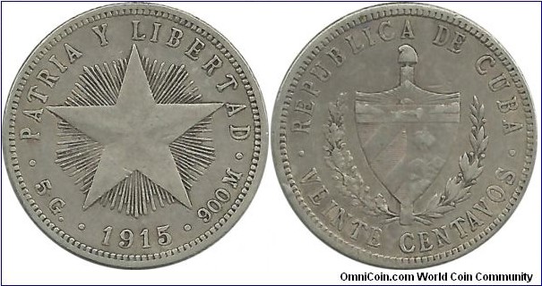 Cuba 20 Centavos 1915