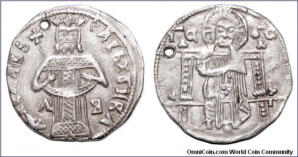 SERBIA (1st KINGDOM)~AR Dinar *Type 2* 1316-1324 AD. Under King: Stefan Vladislav II of Srem. Depicts Vladislav w/ crown and cruciformed staff. *VERY RARE*