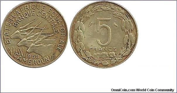 EquatorialAfrican States 5 Francs 1968 - Cameroun