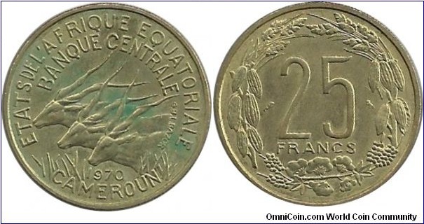 EquatorialAfrican States 25 Francs 1970 - Cameroun