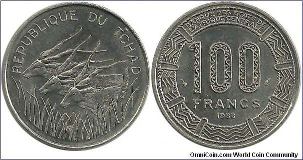 CentralAfrican States 100 Francs 1988-Republique du Tchad