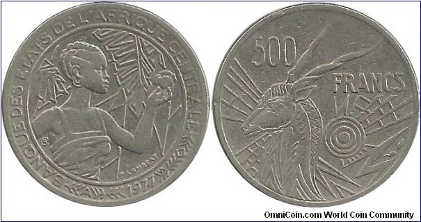 CentralAfrican States 500 Francs 1977A-Republique du Tchad