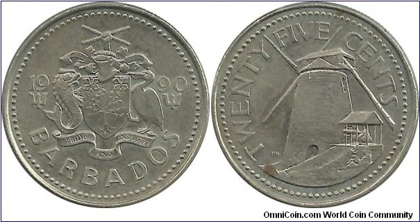 Barbados 25 Cents 1990