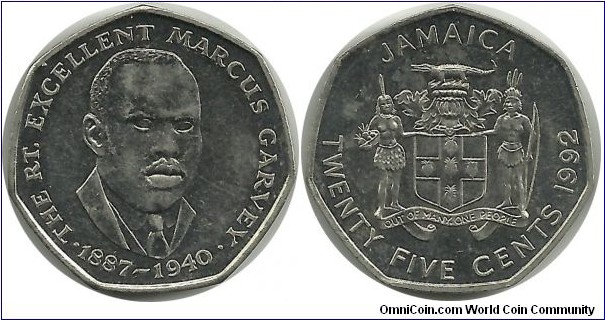 Jamaica 25 Cents 1992