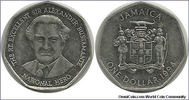 Jamaica 1 Dollar 1994 - reduced size