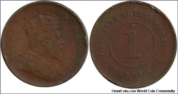 StraitsSettlements 1 Cent 1908