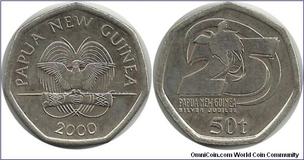 PapuaNewGuinea 50 Toea 2000-Papua New Guinea Silver Jubilee