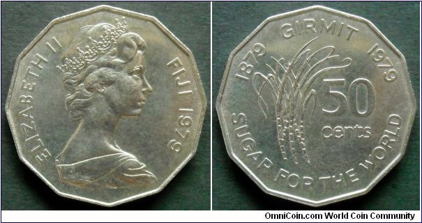 Fiji 50 cents.
1979, First Indians in Fiji Centennial (Girmit 1879-1979)
Sugar for the World.
F.A.O. issue.