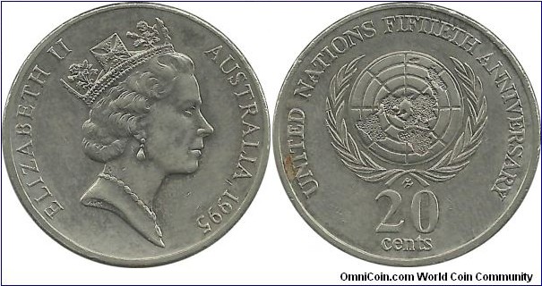 AustraliaComm 20 Cents 1995 - 50th Anniversary of the United Nations