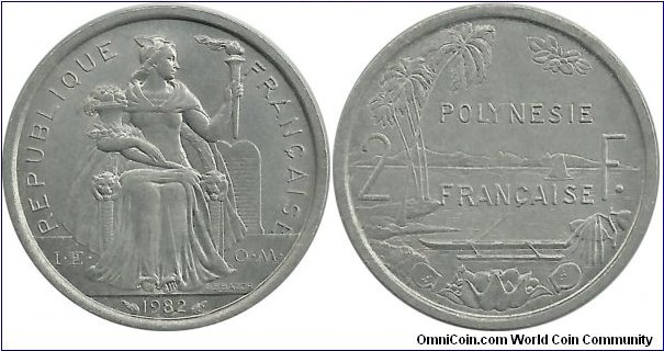 FrenchPolinesia 2 Francs 1982 IEOM