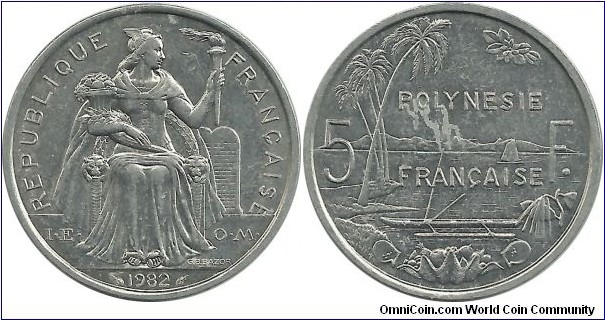FrenchPolinesia 5 Francs 1982 IEOM
