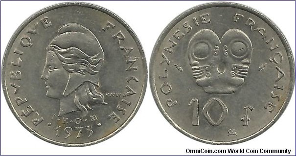 FrenchPolinesia 10 Francs 1975 IEOM