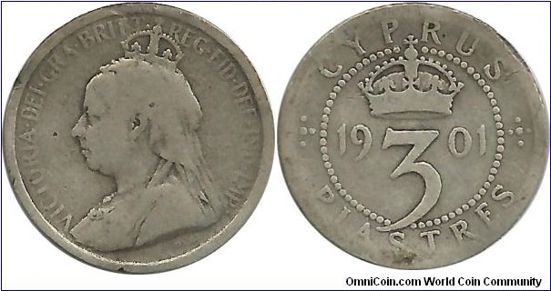 Cyprus-British 3 Piastres 1901
