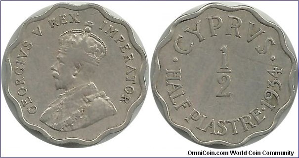 Cyprus-British ½ Piastre 1934