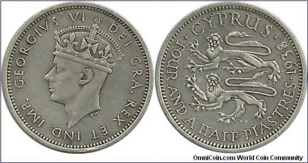 Cyprus-British 4½ Piastres 1938