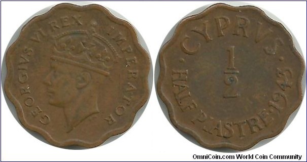Cyprus-British ½ Piastre 1943