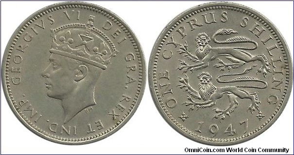 Cyprus-British 1 Cyprus Shilling 1947