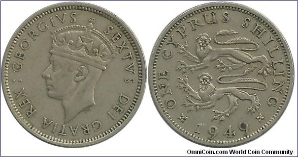 Cyprus-British 1 Cyprus Shilling 1949