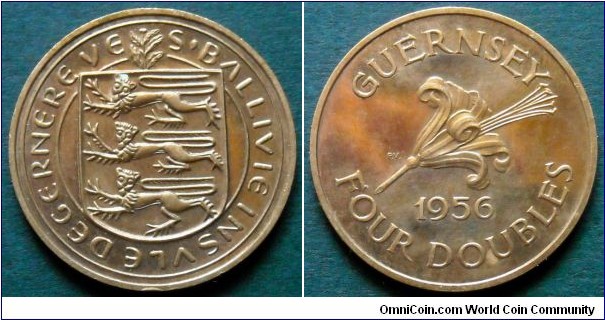 Guernsey 4 doubles.
1956. In Krause is noted as proof with mintage of only 2.100 pcs.