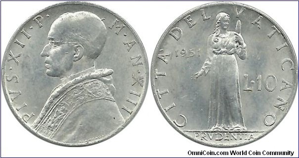 Vatican 10 Lire 1951