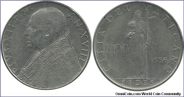 Vatican 100 Lire 1956