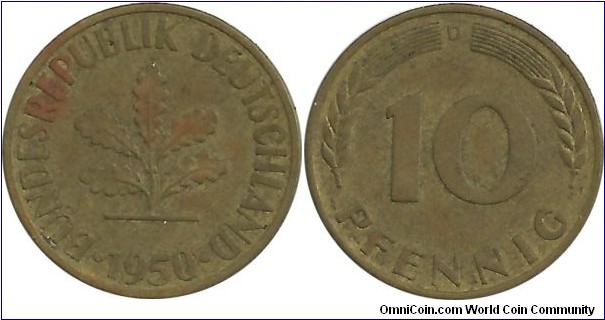 Germany-West 10 Pfennig 1950D