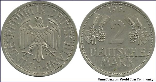 Germany-West 2 DeutscheMark 1951D