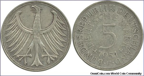 Germany-West 5 DeutscheMark 1951F