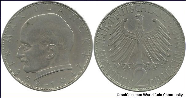 Germany-West 2 DeutscheMark 1957J - Max Planck