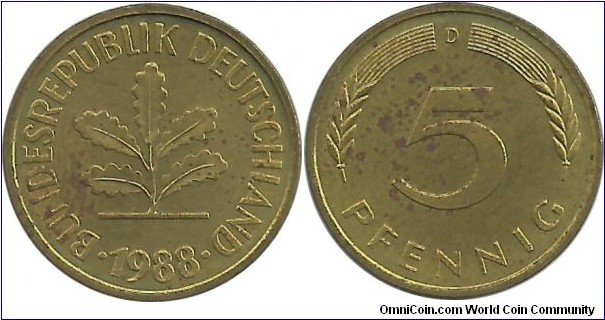 Germany-West 5 Pfennig 1988D
